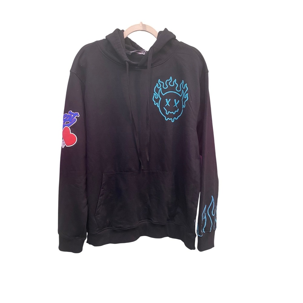Dept of Energy You Light Me Up Hoodie Black Blue Flames Devil Graphic XL NEW